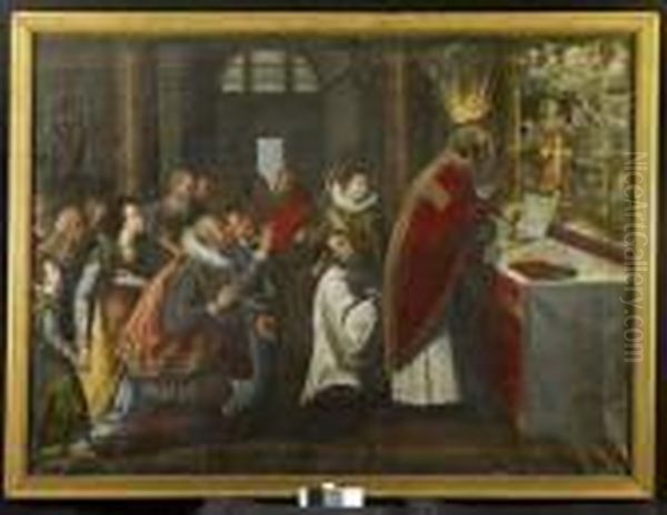 Saint Louis De Gonzague Recevant La Premiere Communion De Saintcharles Borromee Oil Painting by Juan Sanchez Cotan