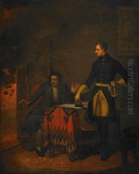 Karl Xii Med Skrivare Under Stridens Hetta Oil Painting by Johan Gustav Sandberg