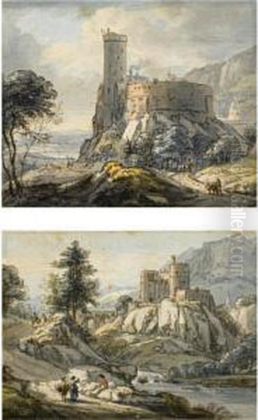 A Set Of Four Capriccio Landscapes Oil Painting by Thomas Sandby