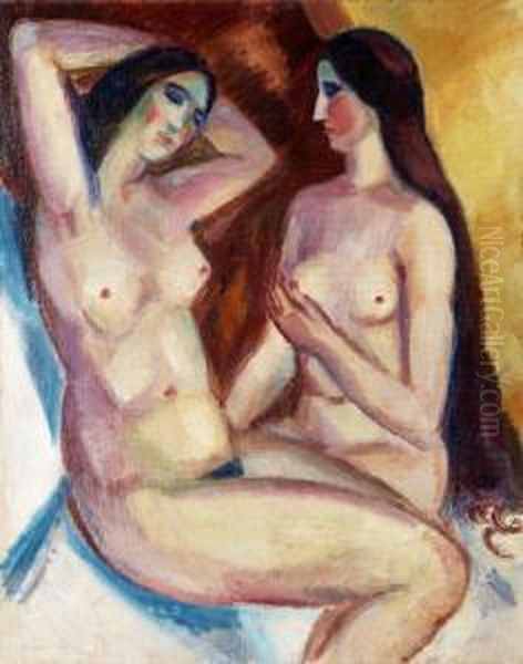 Two Models Oil Painting by Gosta Sandels