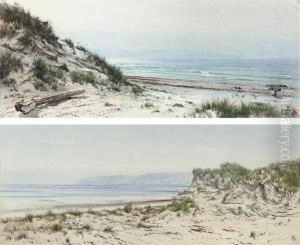 Driftwood On The Beach At Bideford, Devon; And The Dunes At Bideford Oil Painting by Henry Sandercock