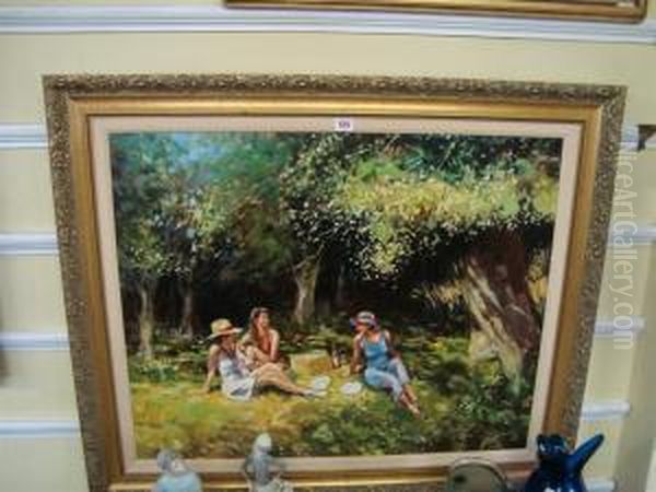 The Picnic Oil Painting by J.M. Sanders