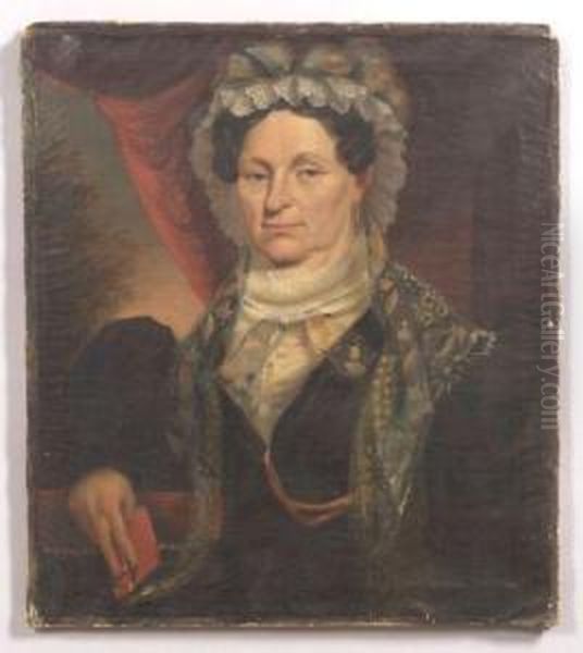 Portrait Of A Lady Holding A Red Book. Oil Painting by Henry Sanderson