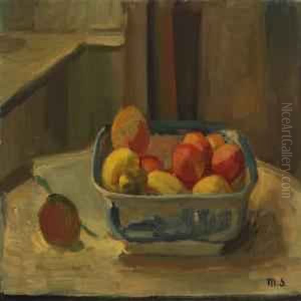 Still Life With Fruit In A Bowl Oil Painting by Anna Marie Sandholt