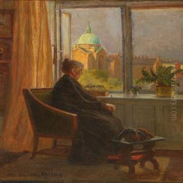 Interior With An Elderly Woman From Gothersgade Incopenhagen Oil Painting by Anna Marie Sandholt