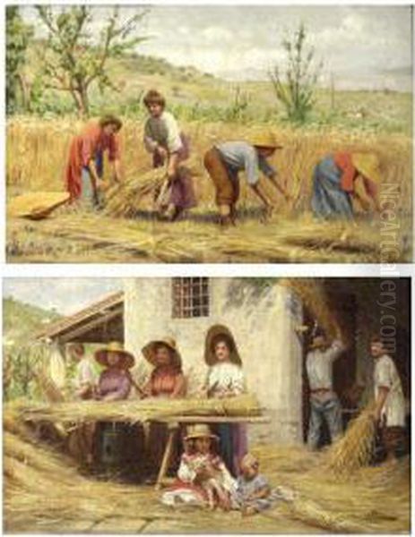 La Raccolta Del Grano Oil Painting by Giovanni Sandrucci