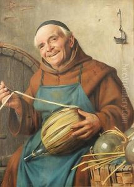 Monk With Wine Bottle Oil Painting by Giovanni Sandrucci