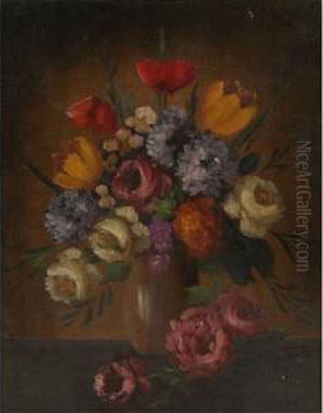 Floral Still Life With Tulips And Mums Oil Painting by Henry L. Sanger