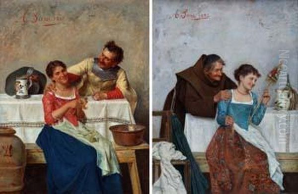 Cavalier And A Monk With Serving Girls Oil Painting by Alessandro Sani