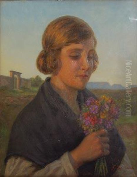 Nina Con Flores Oil Painting by Francesc Sans Castano