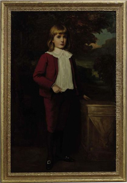 Portrait Of A Young Boy Wearing A Red Suit Oil Painting by James Sant