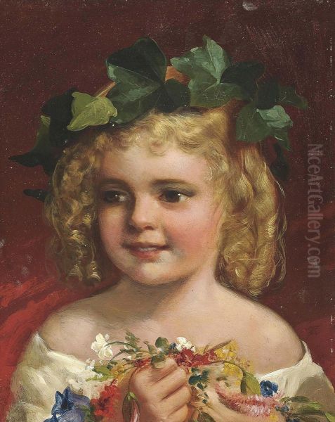 A Child Holding A Posy, Ivy In Her Hair Oil Painting by James Sant