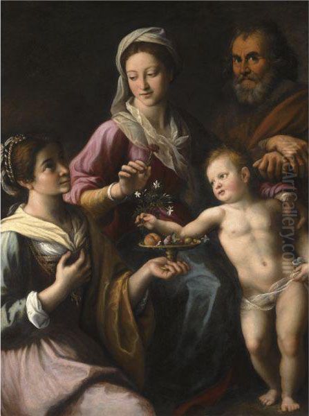 The Holy Family With Saint Dorothea Oil Painting by Fabrizio Santafede