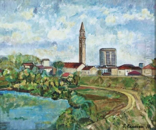 Paesaggio A Noventa Di Piave Oil Painting by Sante Cancian