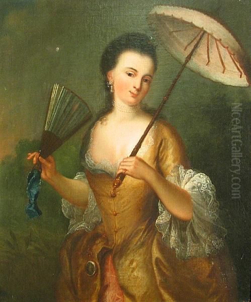 A Lady With A Parasol Oil Painting by Jean-Baptiste Santerre