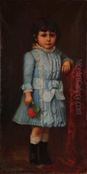 Ritratto Di Bimba Con Geranio Rosso Oil Painting by P. Santi