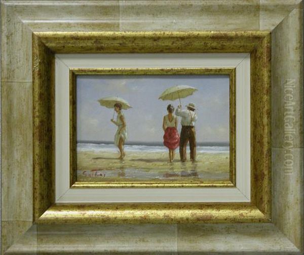 Plage Animee Oil Painting by P. Santini