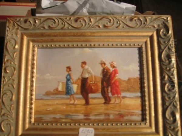 Personnages A La Plage Oil Painting by P. Santini