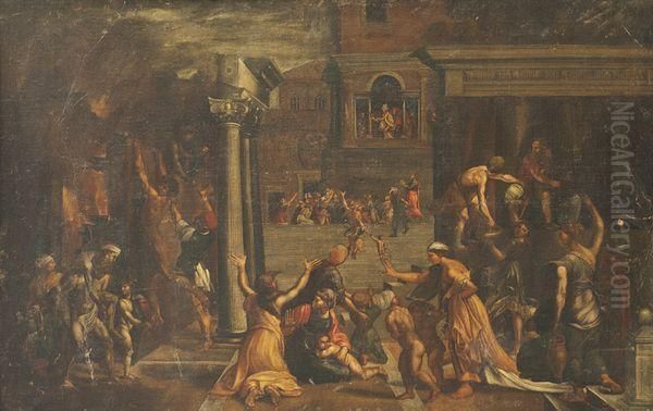 L'incendie De Borgo Oil Painting by Raphael (Raffaello Sanzio of Urbino)