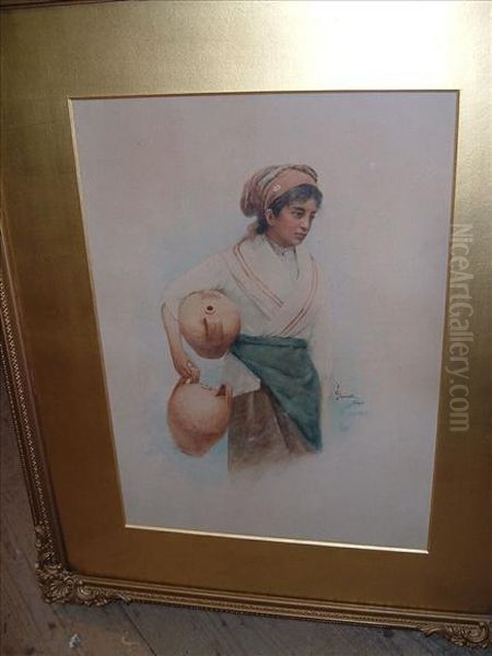 Studyof A Peasant Girl Oil Painting by Edgardo Saporetti