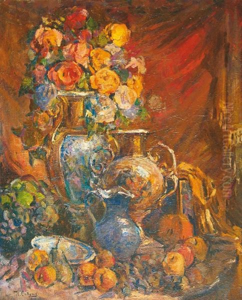 Nature Morte Aux Roses Oil Painting by Nicolai Nicolaievitch Sapounov