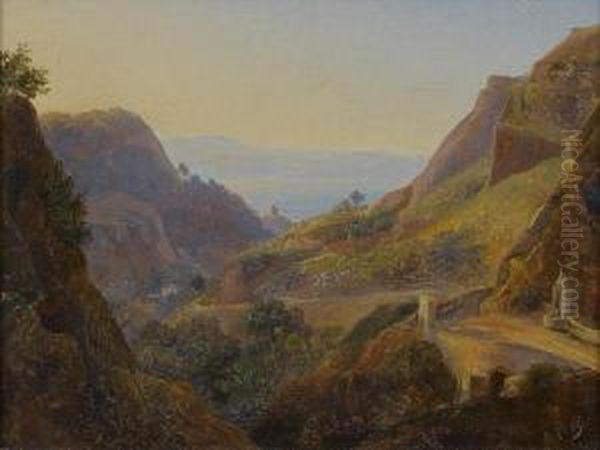 Vue De La Vallee Dei Mulieri A Amalfi Oil Painting by Louise-Josephine Sarazin de Belmont