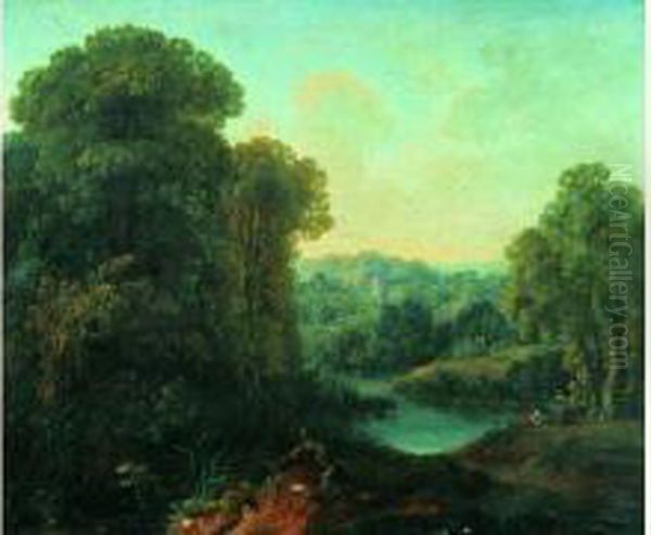 Pecheurs Dans Un Paysage De Riviere Oil Painting by Jean-Philippe Sarazin