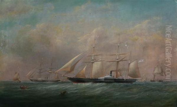 Off The Coast, Portsmouth Oil Painting by H Sargeant