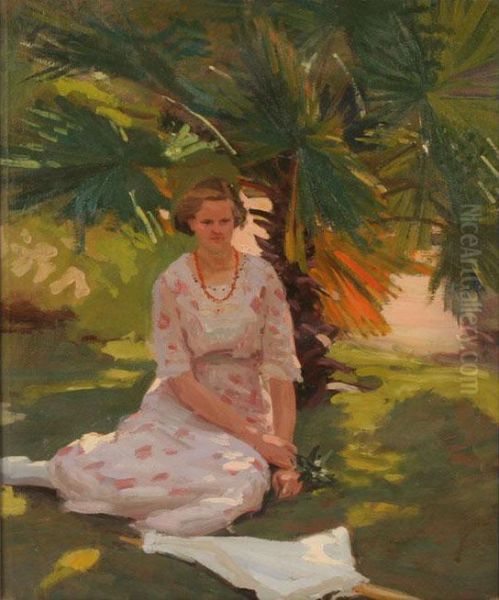 Young Female Seated Under A Tree Oil Painting by Paul Turner Sargent