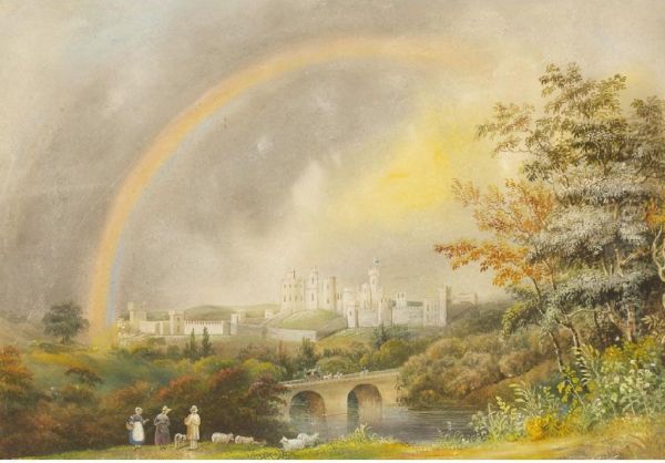 Windsor Castle With A Rainbow Oil Painting by J.R. Sarjent