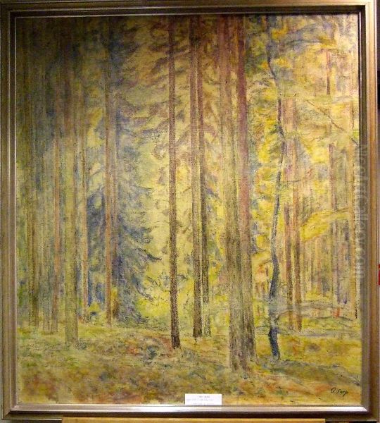 Skogsinterior. Oil Painting by Otto Sarp Sorensen