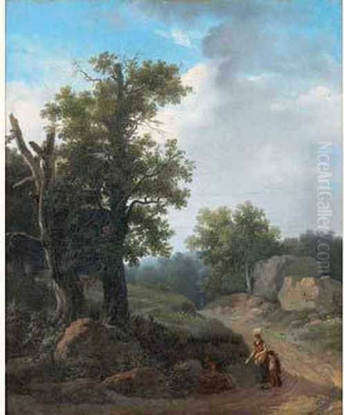 Paysage Anime De Personnages Oil Painting by Jean Baptiste Sarrazin