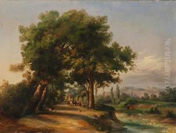 Sosta Di Viandanti Nella Valle Del Parma Oil Painting by Enrico Sartori