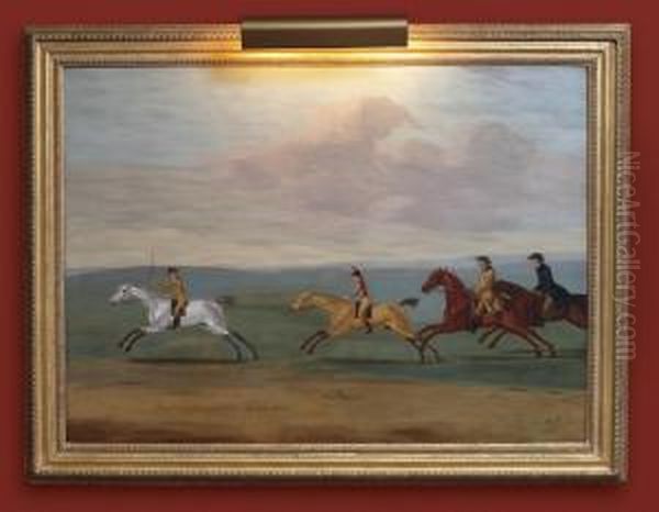 Jason Beating Spectator, Rover, Brilliant, Whistlejacket, Venture And Stately For The Great Subscription At Newmarket Oil Painting by J. Francis Sartorius