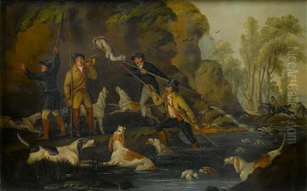 Otter Hunting; And The Kill Oil Painting by J. Francis Sartorius