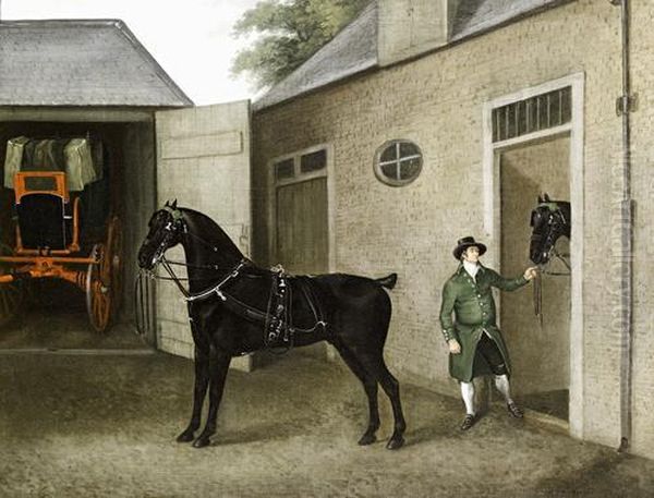 A Groom With A Pair Of Carriage Horses Oil Painting by John Nost Sartorius