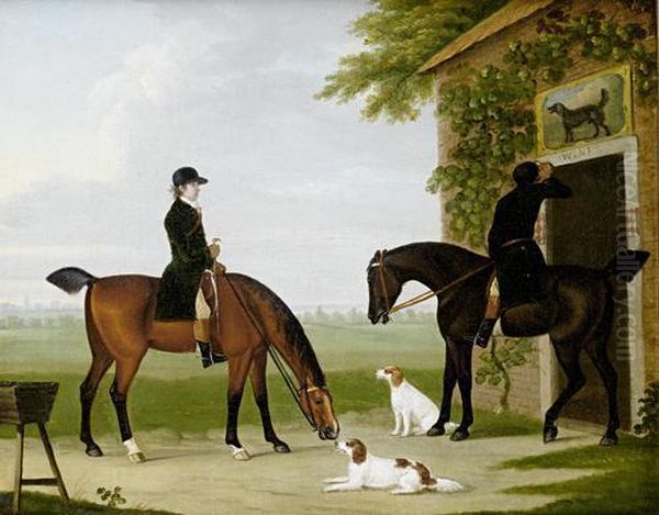 Two Huntsmen With Their Horses And Hounds Before A Tavern Oil Painting by John Nost Sartorius