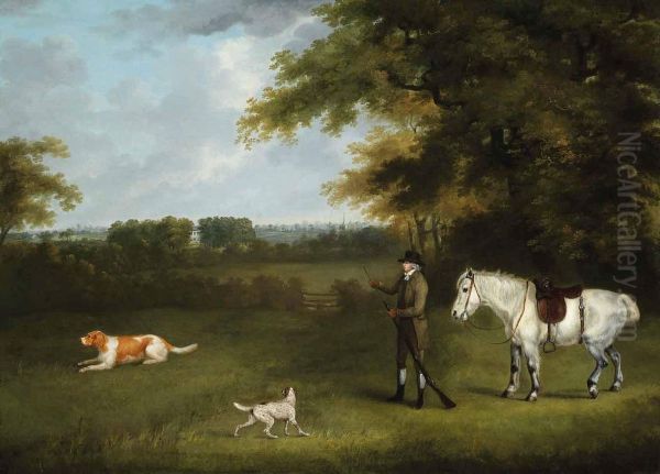 A Sportsman With His Dogs And Pony In A Wooded Landscape Oil Painting by John Nost Sartorius