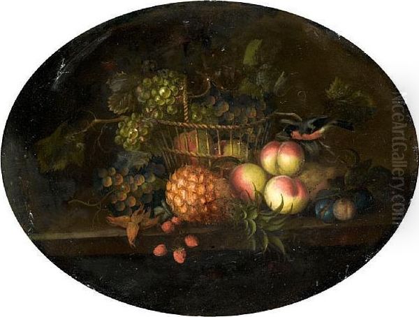 Grapes In A Wicker Basket Oil Painting by William Sartorius