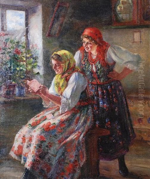 Czytajac List Oil Painting by Sylweriusz Saski