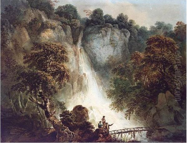 The Waterfall At Powerscourt, Near Dublin, County Wicklow Oil Painting by Richard Sasse