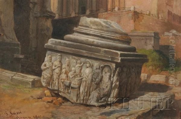 Classical Ruins In Rome Oil Painting by Pietro Sassi