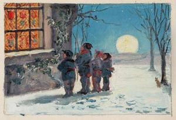 Ye Carol!
/a Christmas Card Illustration Oil Painting by Walter Satterlee