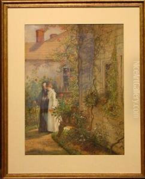 A Stroll Through The Garden Oil Painting by Walter Satterlee