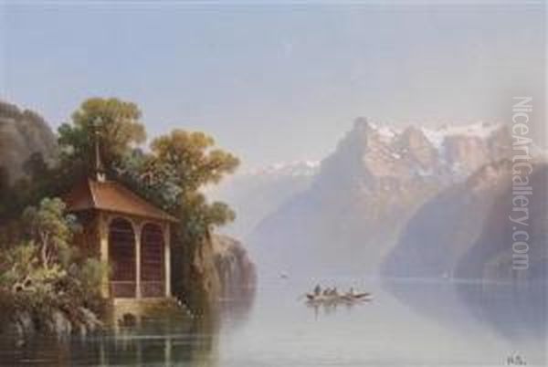 View Ofthe Wilhelm Tell Chapel On Lake Lucerne Oil Painting by Hubert Sattler