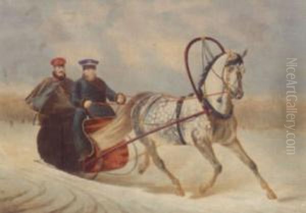 Nicholas I In A Horse Drawn Brichka Oil Painting by Nicolas-A. Sauerweid