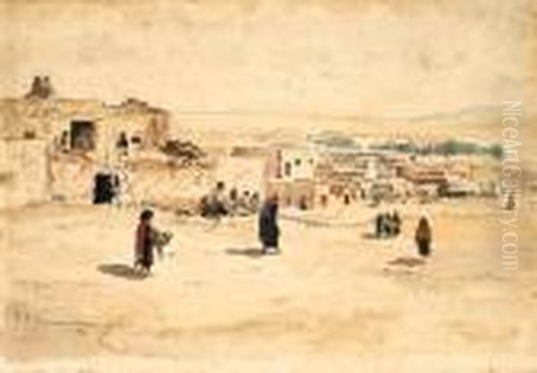 Pueblo Village Oil Painting by Frank Paul Sauerwein