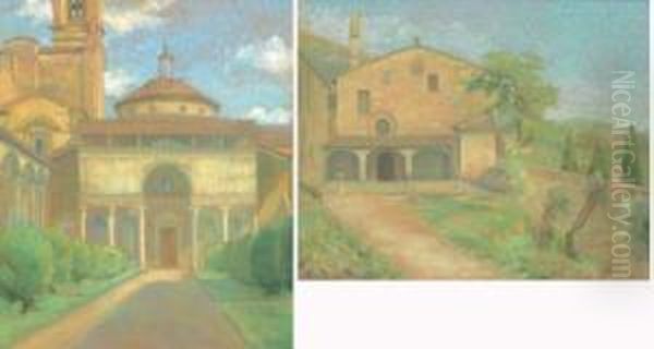 La Chapelle De Pazzi Et Une Vue De La Campagne Toscane Oil Painting by Amelie Sauger