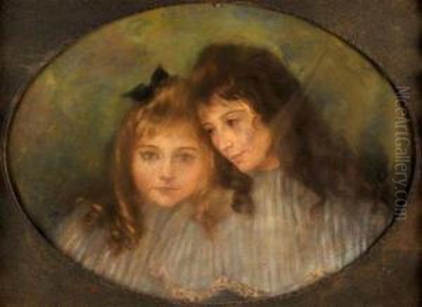 Portrait De Deux Fillettes Oil Painting by Amelie Sauger