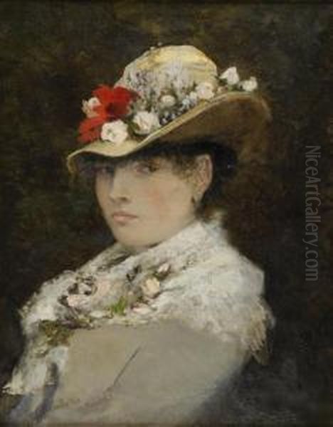 Le Chapeau Fleuri Oil Painting by Octave Alfred Saunier